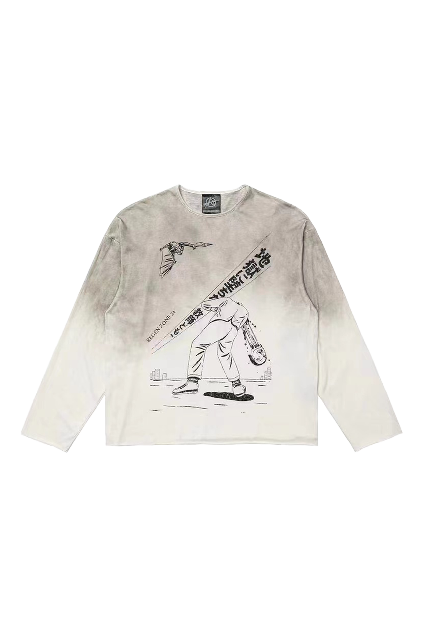 REGEN ZONE GUILLOTINE Heavy Distressed Dirty Dyed Long-sleeved T-shirt
