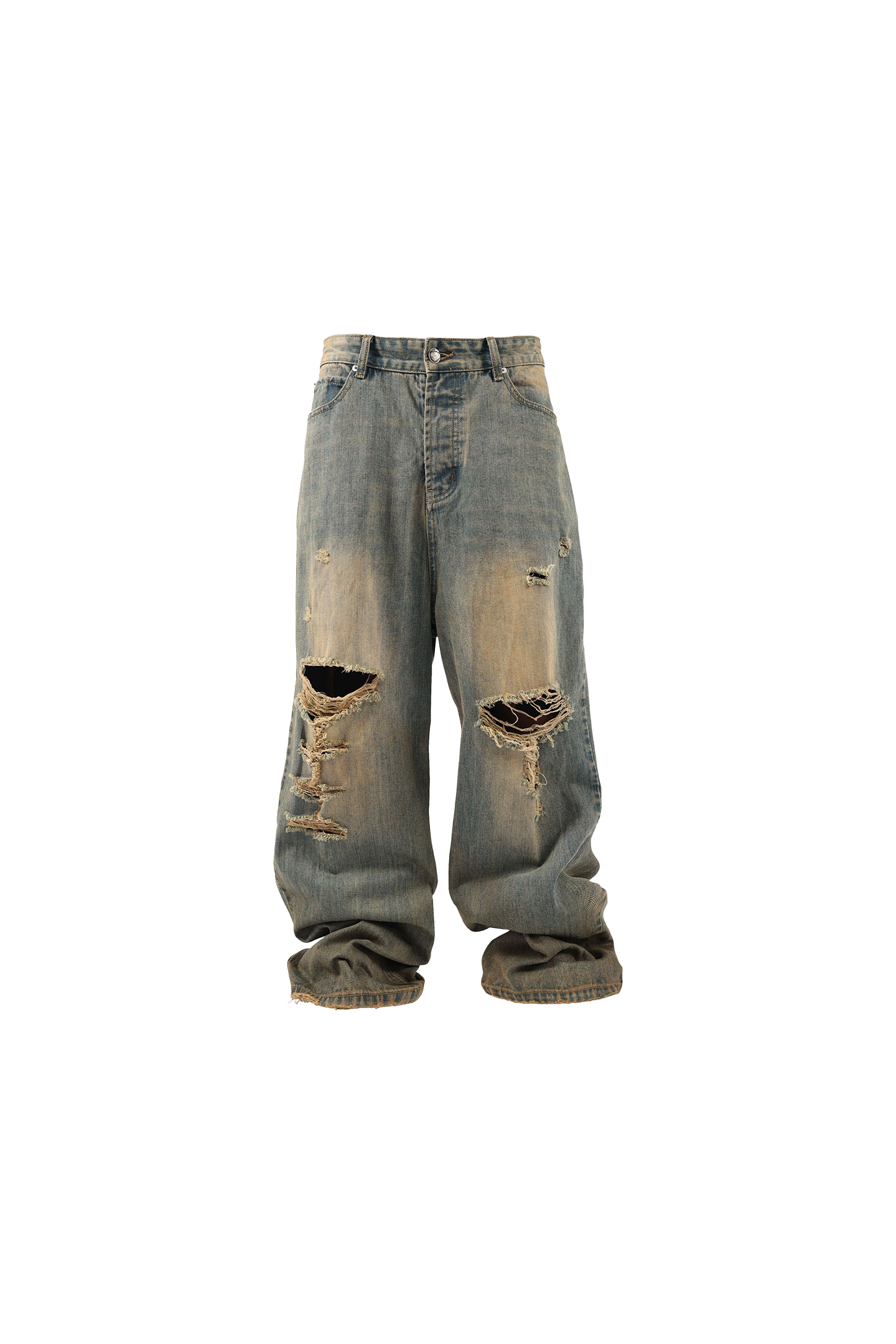 Yellow Mud-dyed Bamboo Wide-leg Baggy Pants display picture 1