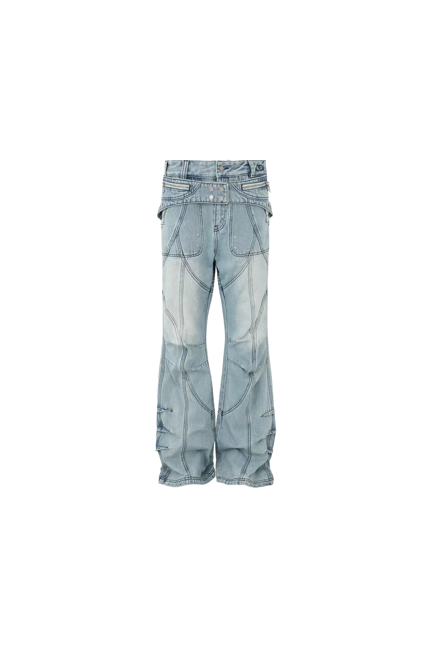PANQ 2024FW Washed Deconstruct Belt Jeans