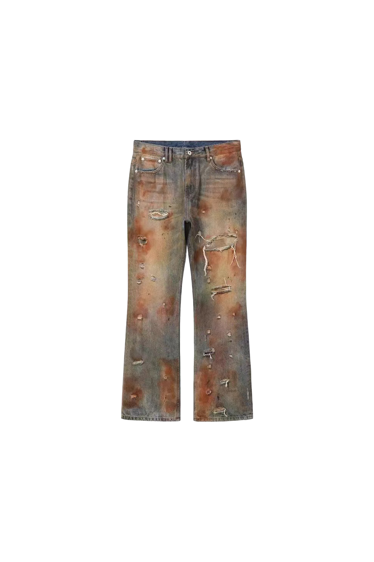 REGEN ZONE Heavy Distressed Dirty Blood Stains Nostalgic Damaged Flared Jeans