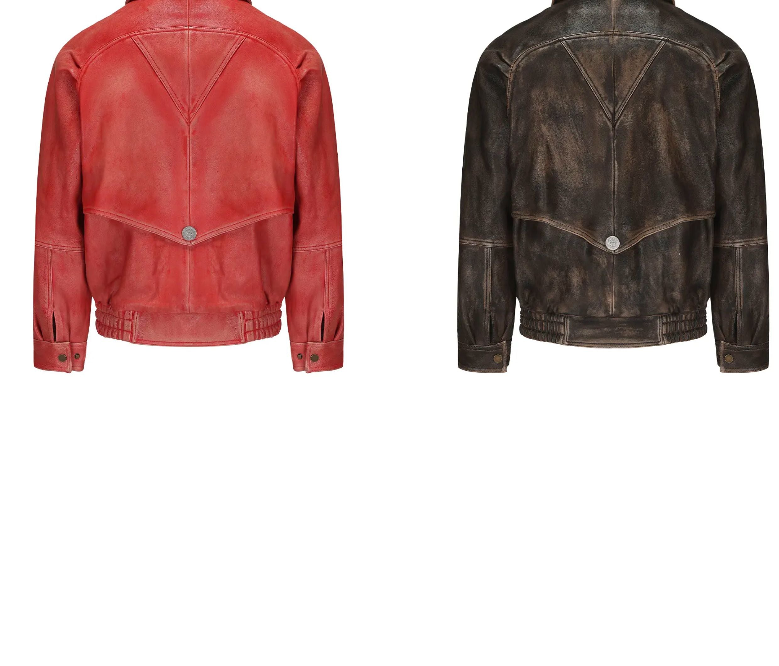 Distressed Wash Vintage-Style Vegetable-Tanned Leather Biker Jacket