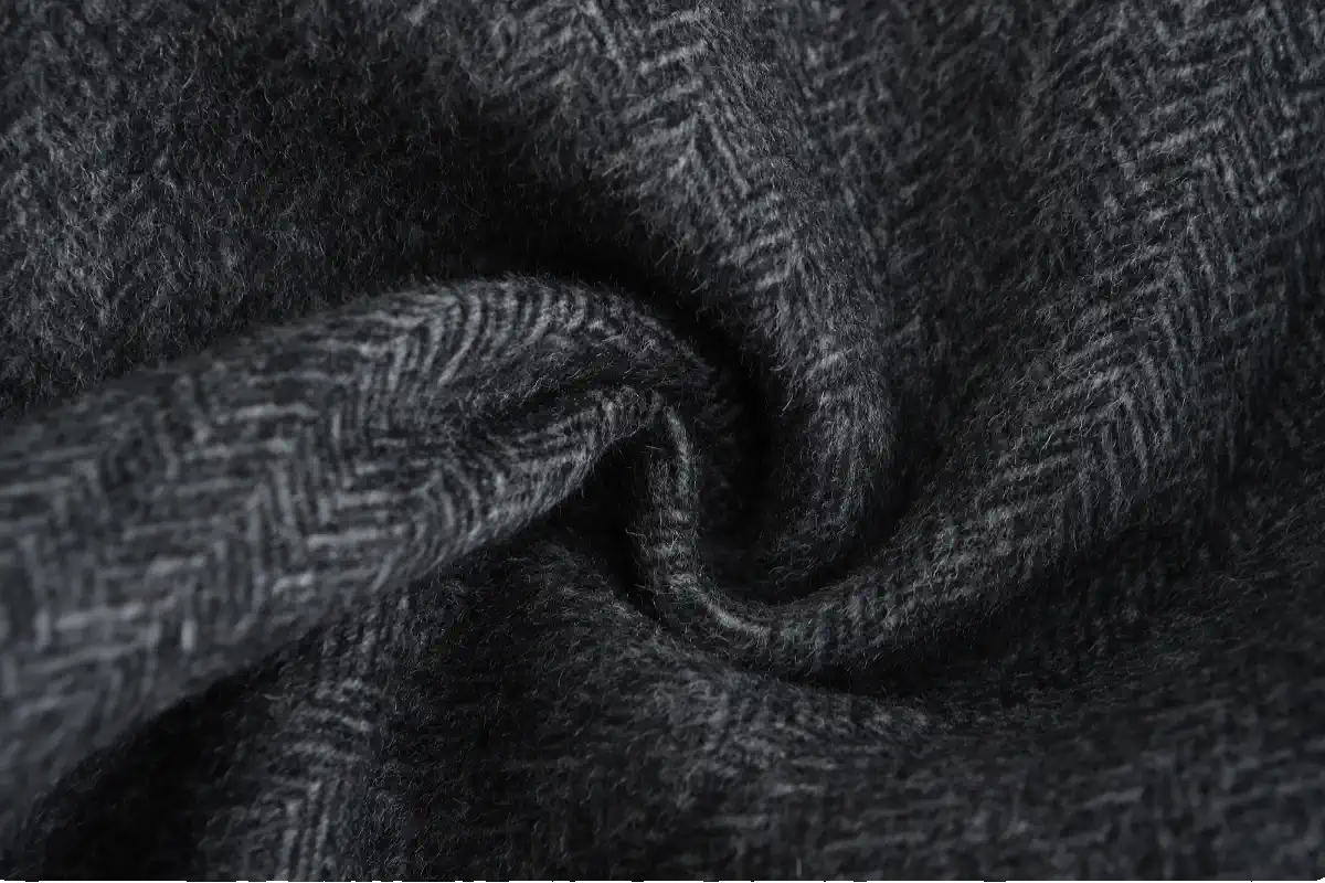 Classic Gray Herringbone Double-Breasted Structured Wool Coat with Unique Lapel