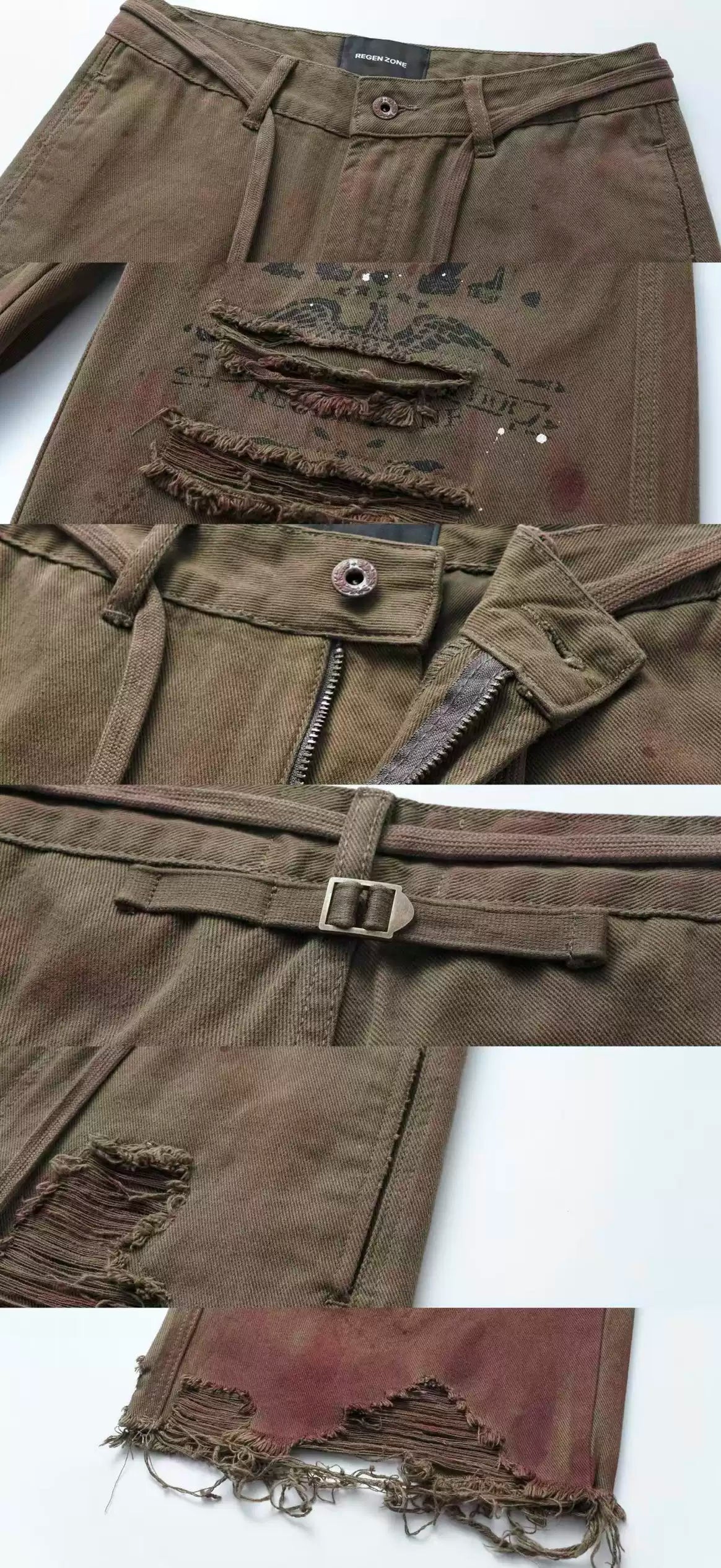 REGEN ZONE 25ss "RIOT" Blood Eagle Army Green Distressed Hemostatic Cropped Pants