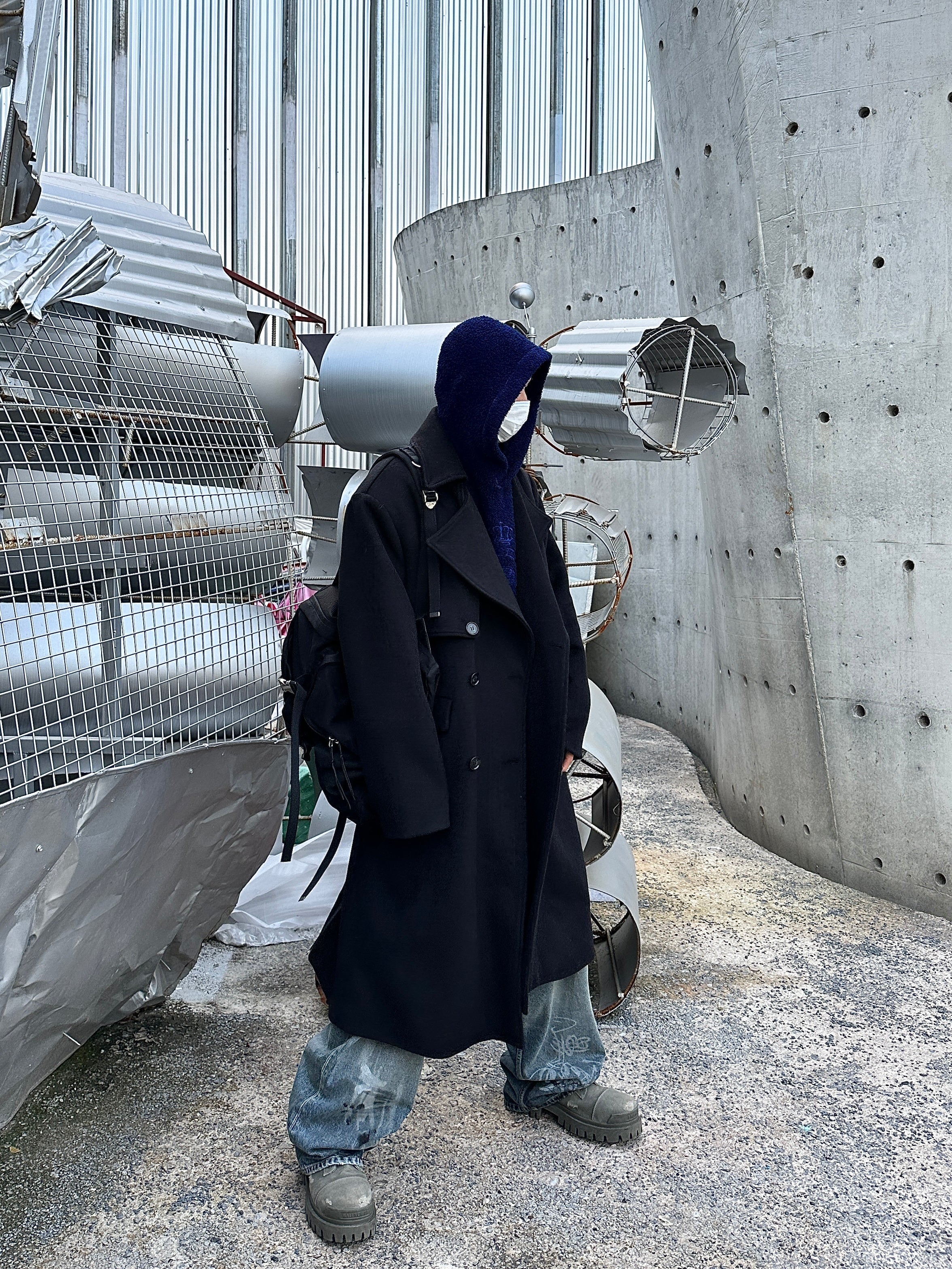 Heavyweight Wool Profile Oversized Notched Lapel Padded Shoulder Back Slit Long Thickened Woolen Coat