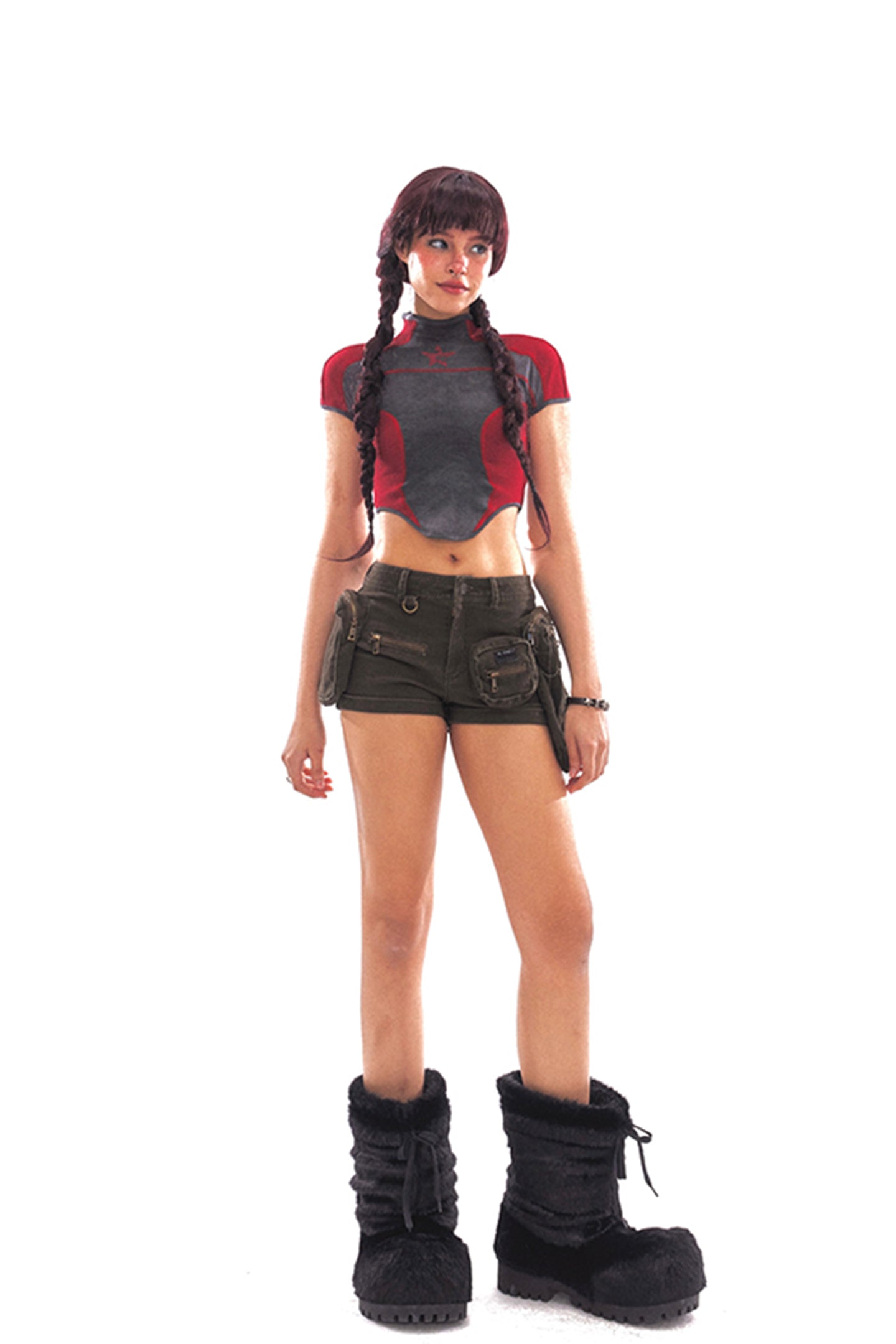 Washed Distressed Three-dimensional Large Pocket Design Functional Shorts
