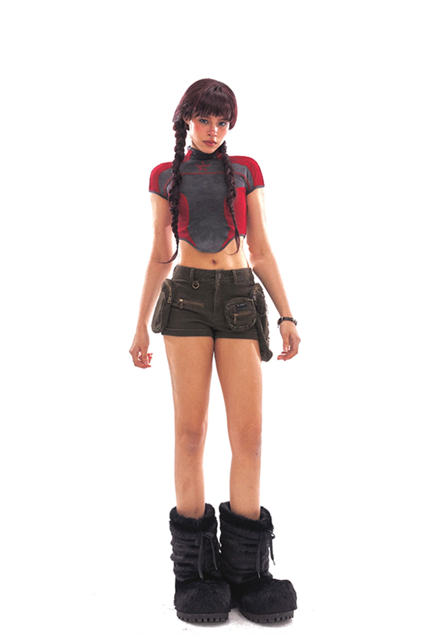 Washed Distressed Three-dimensional Large Pocket Design Functional Shorts