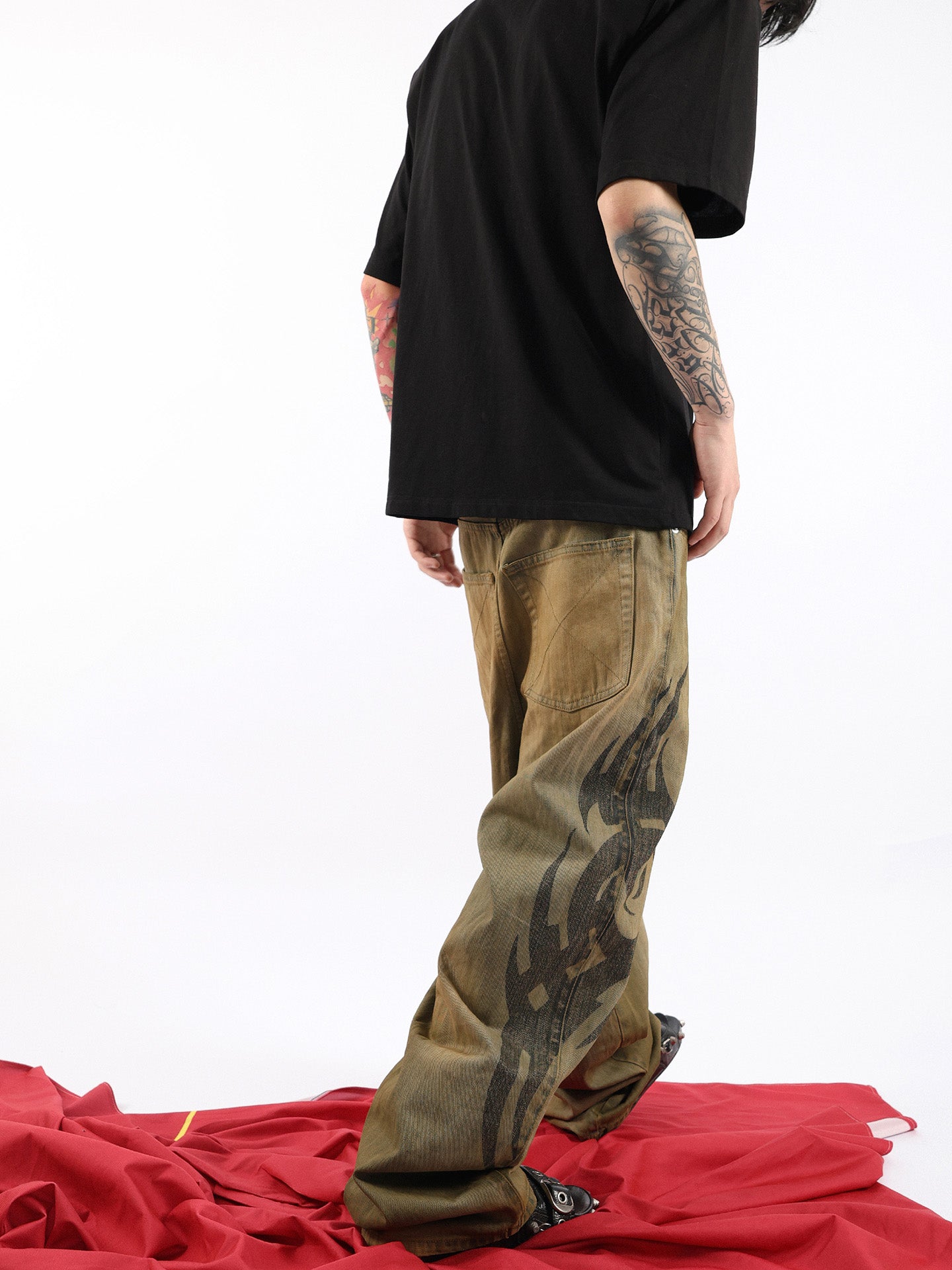 Heavy Washed Yellow Mud Dyed Bamboo Baggy Pants