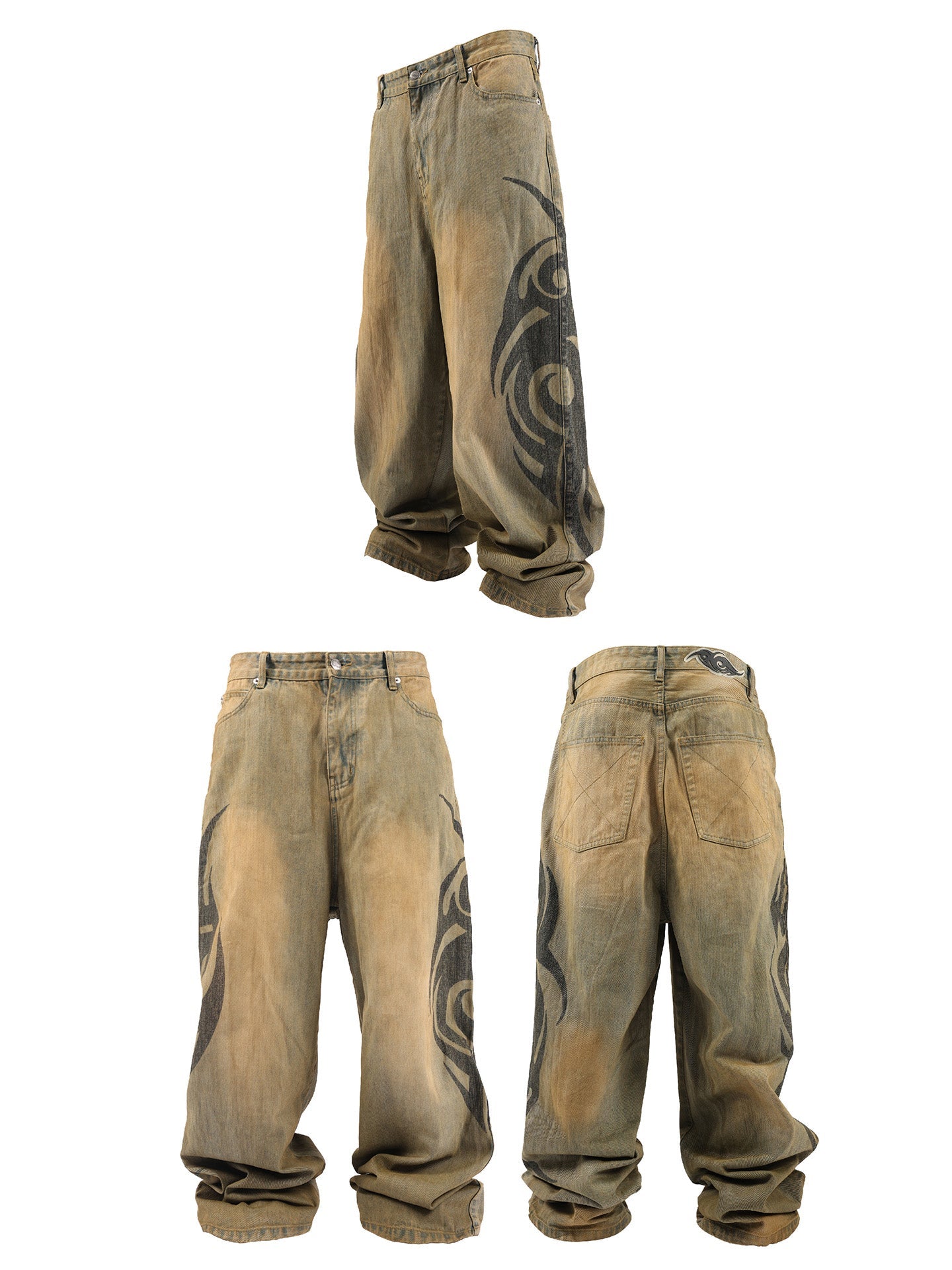 Heavy Washed Yellow Mud Dyed Bamboo Baggy Pants