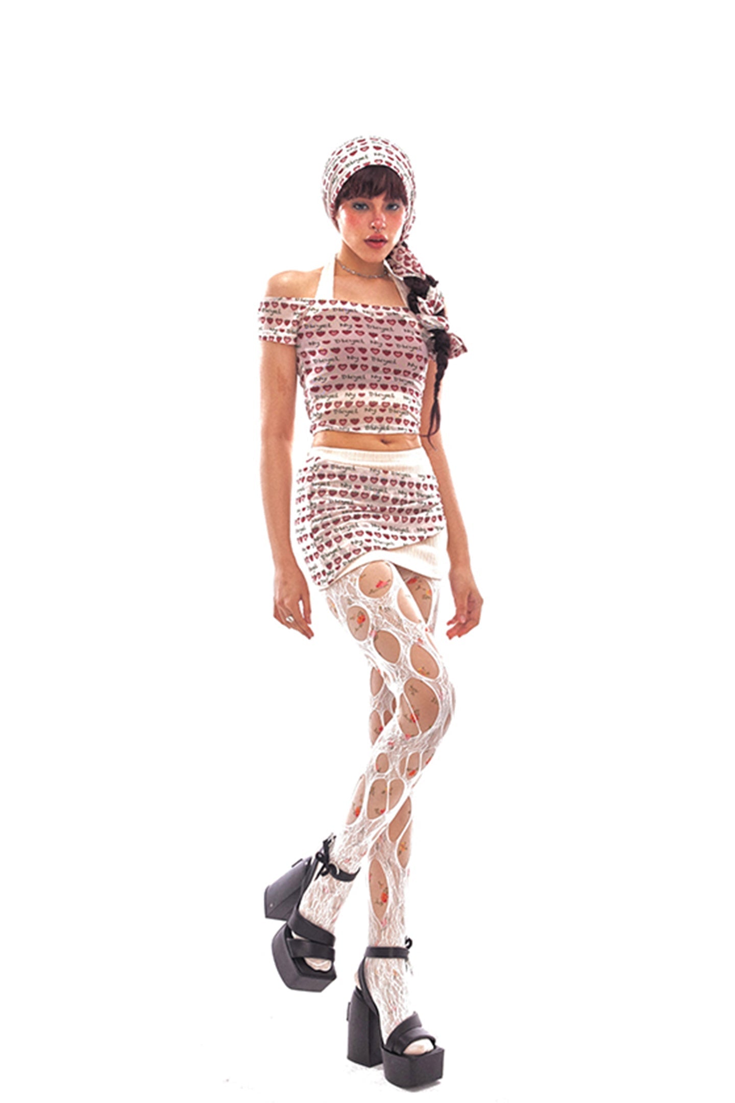 Strawberry Printed Mesh Skirt