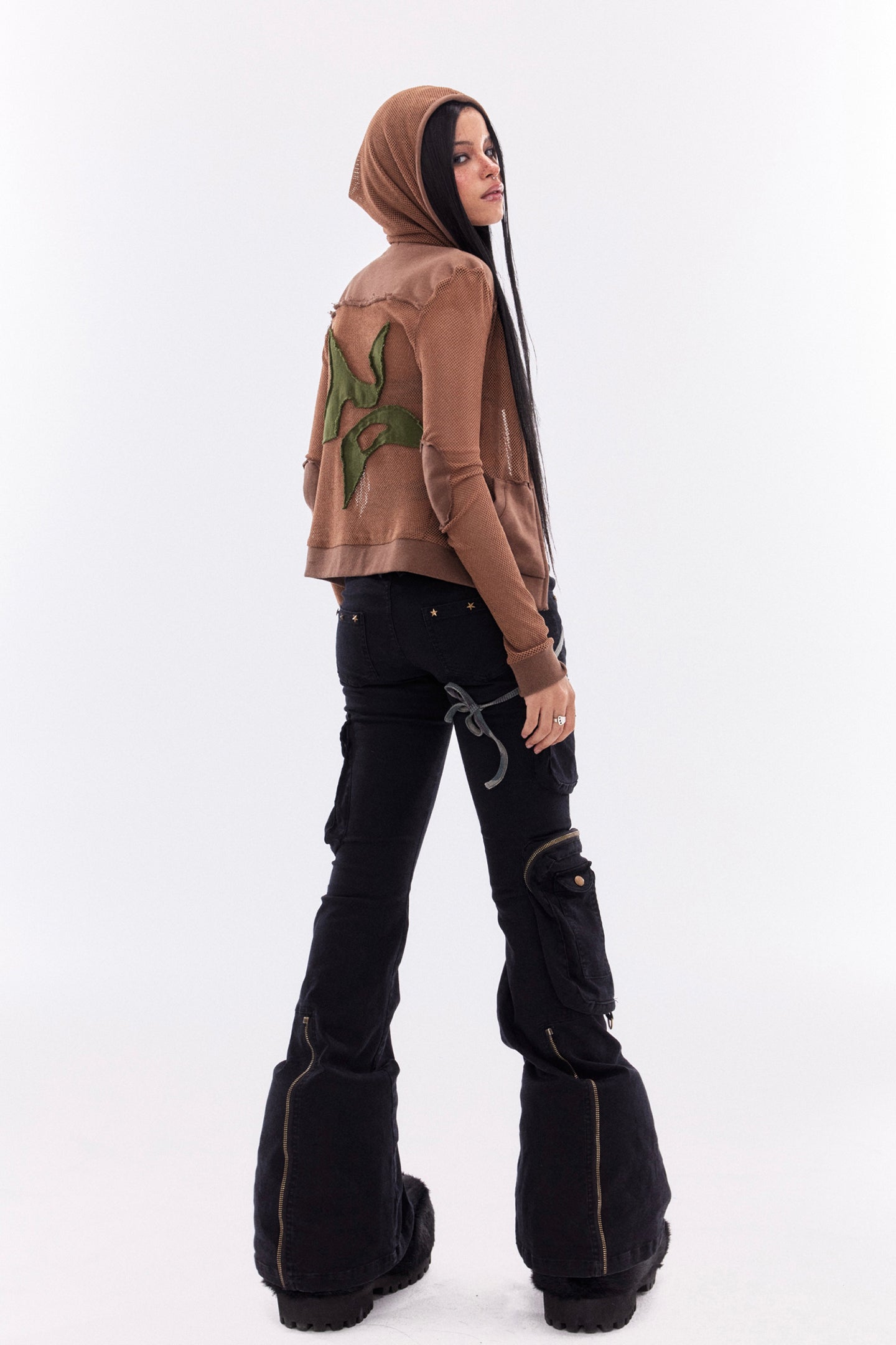 Star Patch Logo Mesh Sweatshirt Brown Jacket