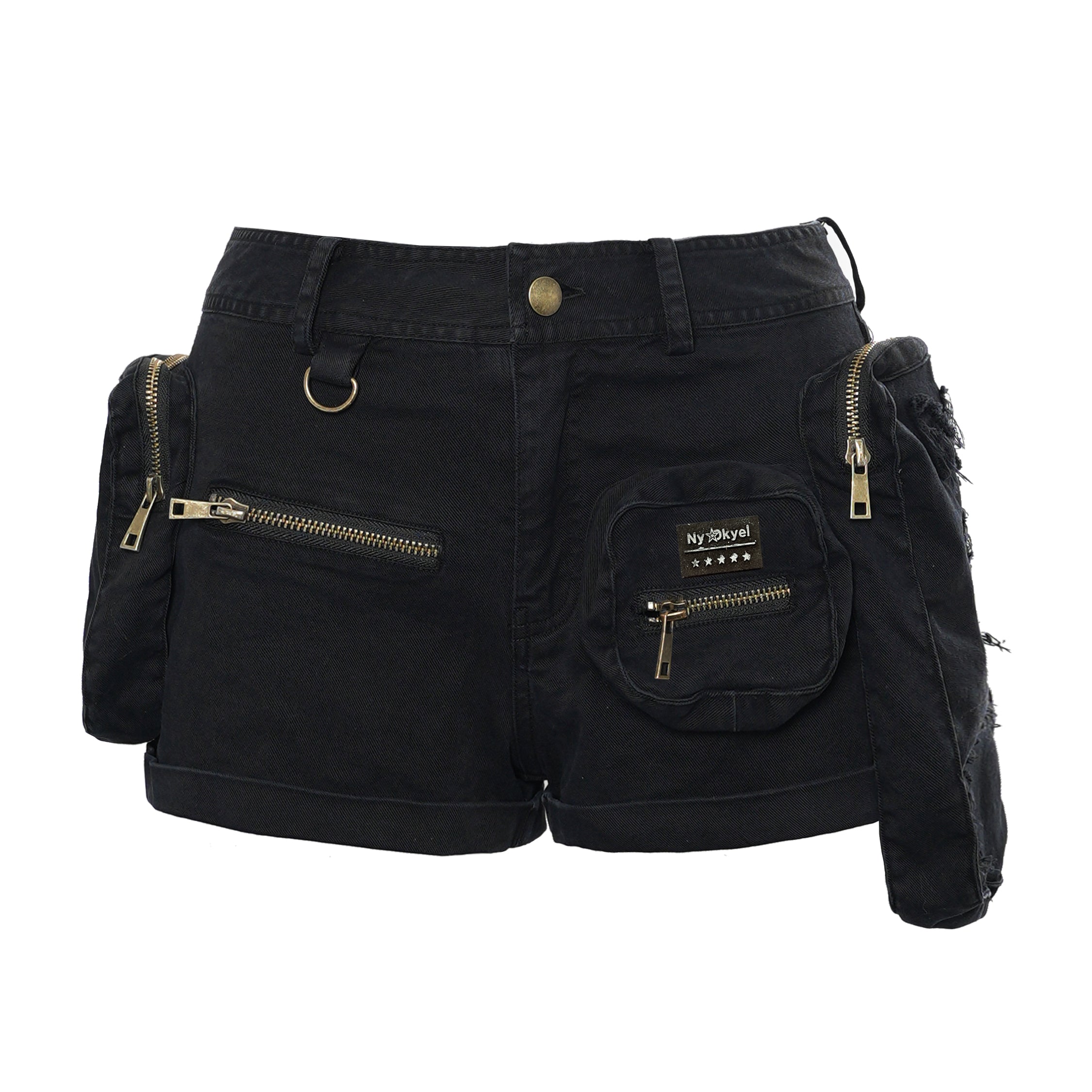 Washed Distressed Three-dimensional Large Pocket Design Functional Shorts